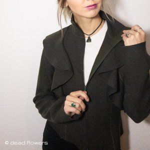 Per Se Ruffle Green wool jacket Size 4